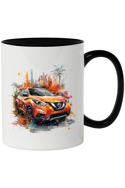 INOVATIX Personalized white mug, SUV, Car, Nissan Rogue, Palm Trees, City, with Black Handle, INOVATIX®. 330ml