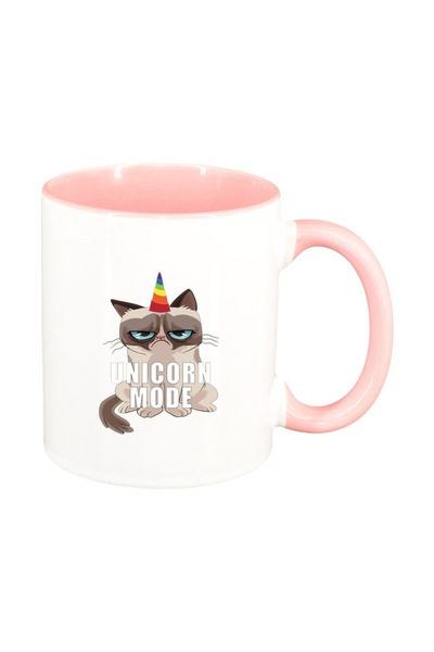 INOVATIX Персонализирана бяла чаша, Meme - Grumpy Unicorn Mode, розова вътреш...