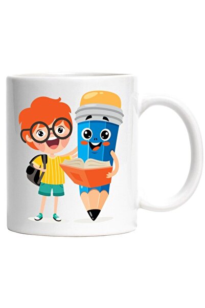 INOVATIX Cana alba personalizata, Copil, Elev, Ghiozdan, Creion, Carte, Ochel...