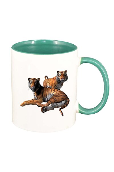 INOVATIX Cana alba personalizata, Tigers, interior verde, D974, INOVATIX®. 330ml