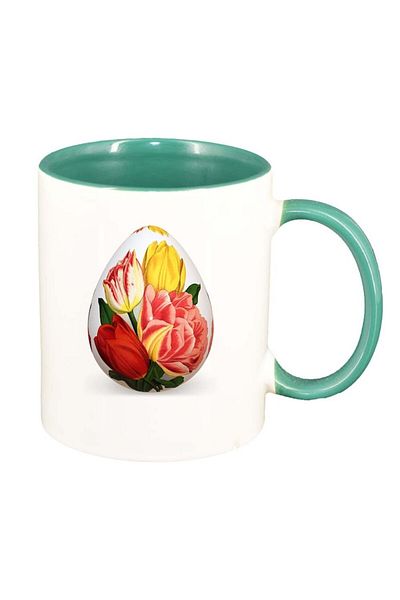 INOVATIX Personalized white mug, Flowers, green interior, D998, INOVATIX®. 330ml