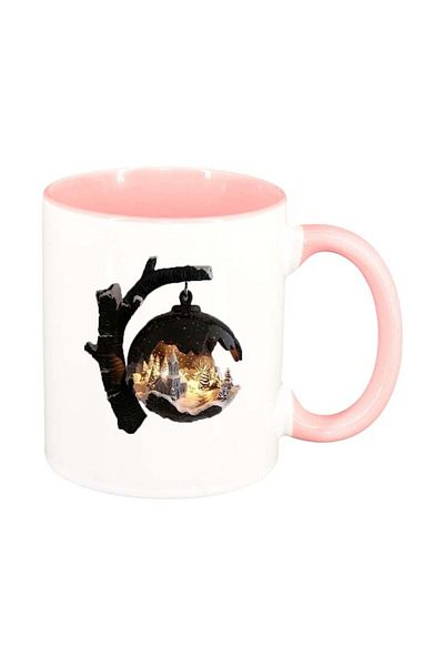 INOVATIX Personalized white mug, Winter, pink interior, D251, INOVATIX®. 330ml