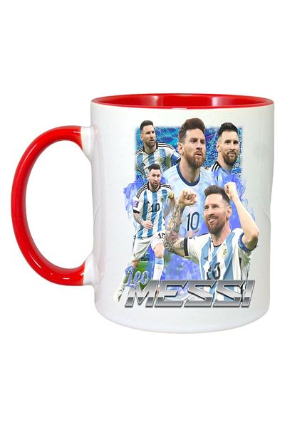 INOVATIX Personalized White Mug, Leo Messi Argentina, Red Handle and Interior, ®. 330ml