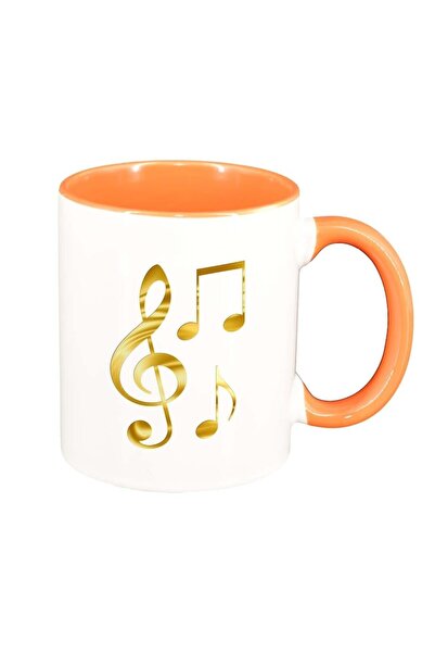 INOVATIX Персонализирана бяла чаша, Музикални ноти, оранжева вътрешност, D965...