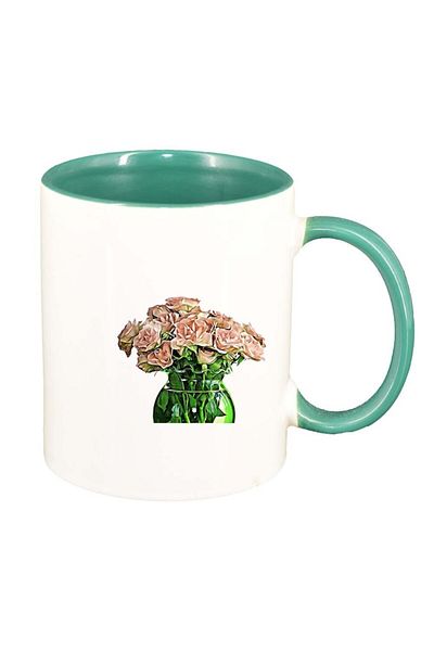 INOVATIX Personalized white mug, Flowers, green interior, D980, INOVATIX®. 330ml