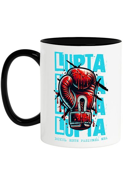INOVATIX Personalized white mug, Fight - Boxing is My Passion, with Black Handle, INOVATIX®. 330ml