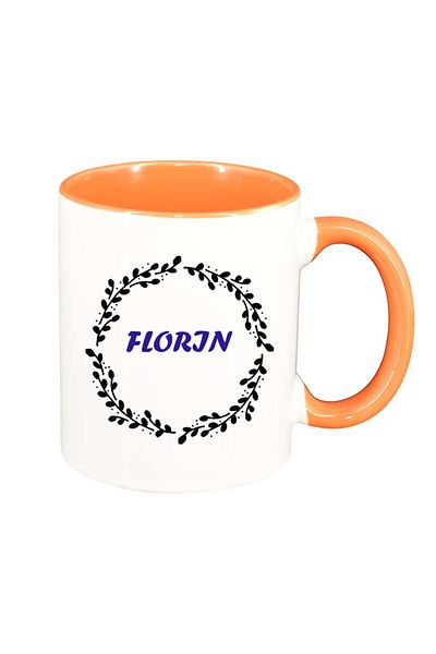 INOVATIX Personalized white mug, Name, orange interior, D1083, INOVATIX®. 330ml