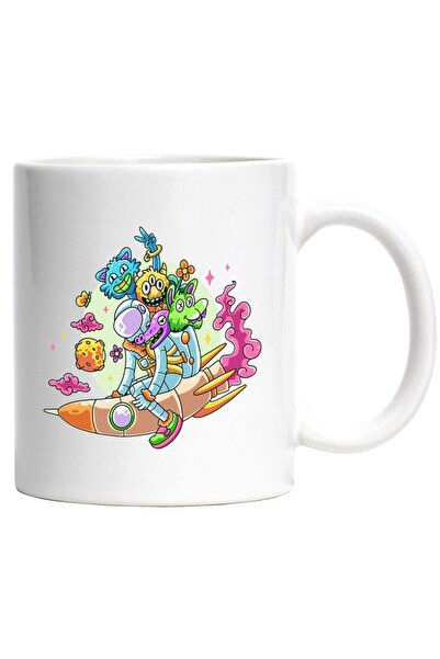 INOVATIX Cana alba personalizata, Astronaut, Extraterestrii, Racheta, Nori, I...