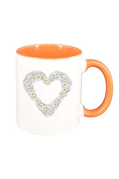 INOVATIX Personalized white mug, Flowery Heart, orange interior, D1008, INOVATIX®. 330ml