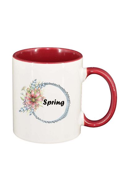INOVATIX Personalized white mug, Flowers, Spring, red interior, D1036, INOVATIX®. 330ml