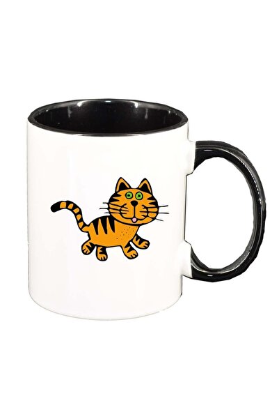 INOVATIX Εξατομικευμένη λευκή κούπα, Ζωγραφισμένη Γάτα, μαύρο εσωτερικό, D986...