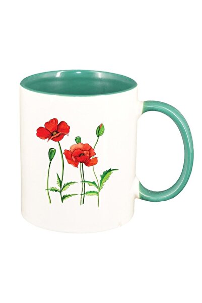 INOVATIX Cana albă personalizată, Floare de Mac, verde interior, D1371, INOVA...