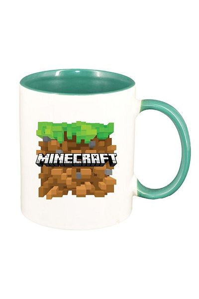 INOVATIX Personalized white mug, Minecraft, green interior, D1472, INOVATIX®. 330ml