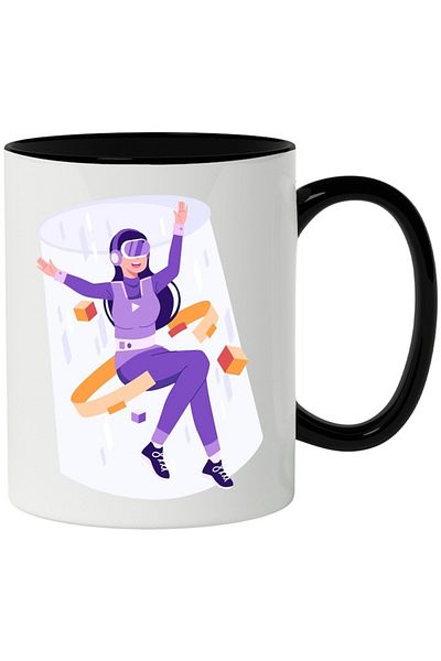 INOVATIX Personalized white mug, VR, Cubes, Virtual, Portal, with Black Handle, INOVATIX®. 330ml