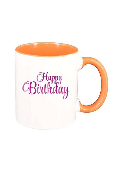INOVATIX Personalized white mug, Happy Birthday, orange interior, D389, INOVATIX®. 330ml