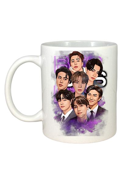 INOVATIX Personalized White Mug, Bts Army Band, White Handle and Interior, ®. 330ml