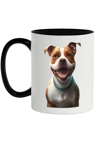INOVATIX Personalized white mug, Portrait, Dog, Green Collar, Smile, with Black Handle, INOVATIX®. 330ml