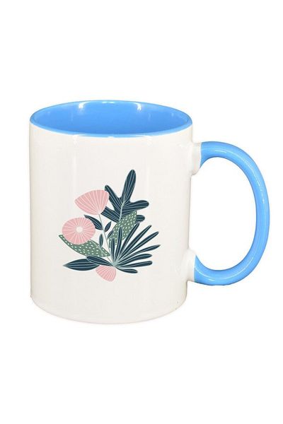 INOVATIX Personalized white mug, Flowers, blue interior, D1461, INOVATIX®. 330ml