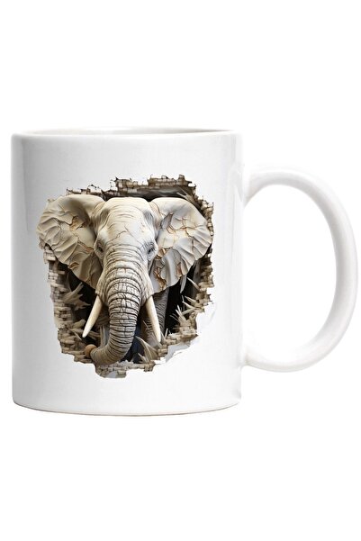 INOVATIX Cana alba personalizata, Elefant, Zid, Caramida, Pietre, Colti, Urechi, INOVATIX®. 330ml