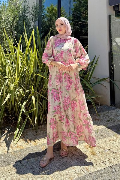 Tesettür Diyarı Women's Summer Cloth Tril Tril Floral Shirt Dress