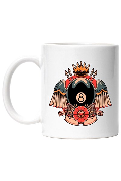 INOVATIX Cana alba personalizata, Minge Biliard, 8, Aripi, Floare, Sageti, Su...