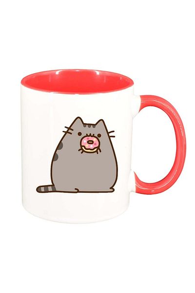 INOVATIX Personalized white mug, Emoji Cat, dark red interior, D1012, INOVATIX®. 330ml