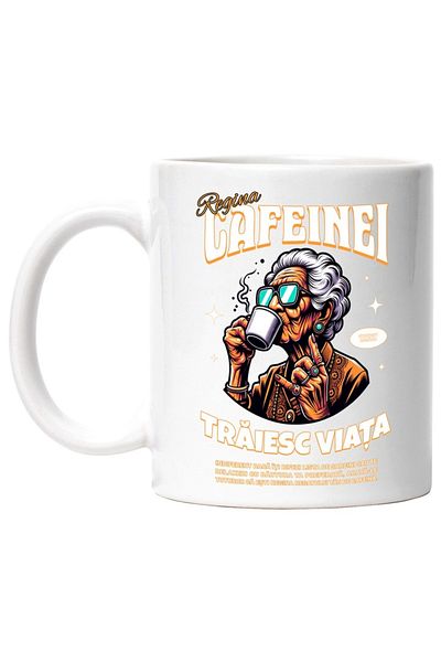 INOVATIX Cana alba personalizata, Regina Cafeinei. Traiesc Viata, bunica, INOVATIX®. 330ml