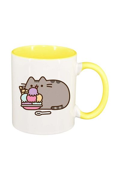 INOVATIX Personalized white mug, Emoji Cat, yellow interior, D1013, INOVATIX®. 330ml