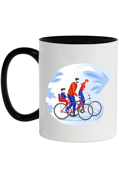 INOVATIX Personalized white mug, Bicycle, Sport, Family, Cycling, with Black Handle, INOVATIX®. 330ml