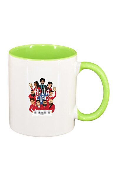 INOVATIX Εξατομικευμένη λευκή κούπα, La casa de papel, ανοιχτό πράσινο εσωτερ...