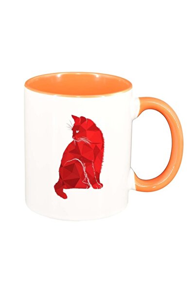 INOVATIX Персонализирана бяла чаша, Цветна котка, оранжева вътрешност, D983, ...