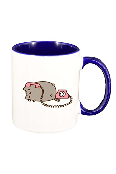 INOVATIX Cana alba personalizata, Emoji Cat, interior albastru inchis, D1018,...