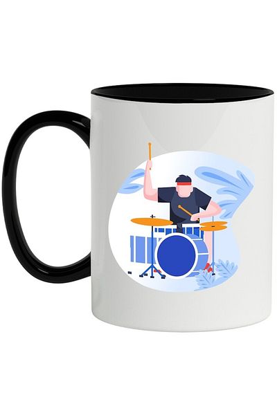 INOVATIX Personalized white mug, Drummer, Drums, Sticks, Music, with Black Handle, INOVATIX®. 330ml