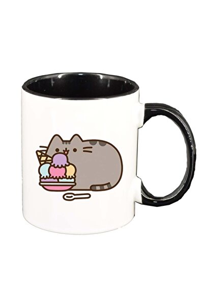 INOVATIX Персонализирана бяла чаша, Емоджи Котка, черна вътрешност, D1013, IN...