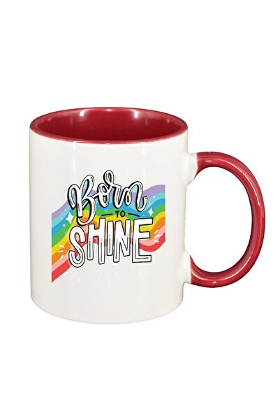 INOVATIX Cana alba personalizata, mesaj Born to Shine, interior rosu-inchis, ...