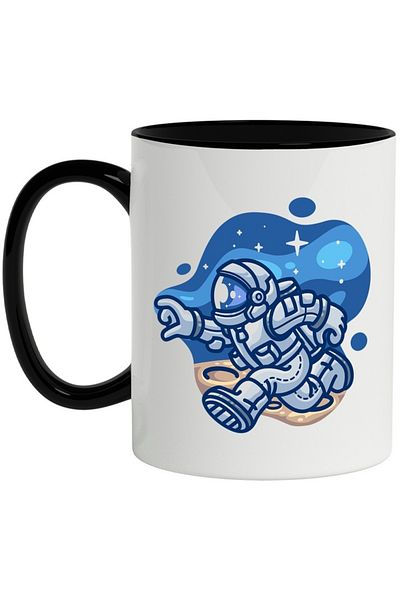 INOVATIX Personalized white mug, Astronaut, Moon, Space, Stars, with Black Handle, INOVATIX®. 330ml