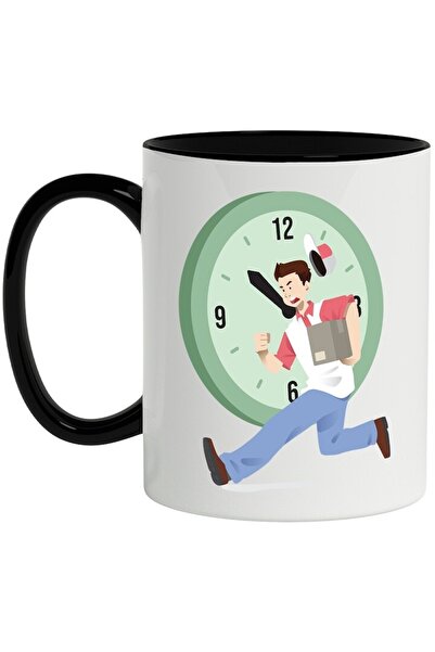 INOVATIX Cana alba personalizata, Ceas, Livrator, Colet, Timp, cu Maner Negru...