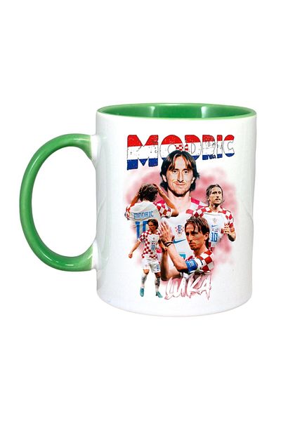INOVATIX Personalised White Mug, Luka Modric, Green Handle and Interior, ®. 330ml
