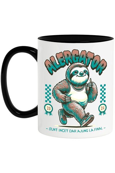 INOVATIX Personalized white mug, Runner - I'm Slow But I'll Get There, with Black Handle, INOVATIX®. 330ml