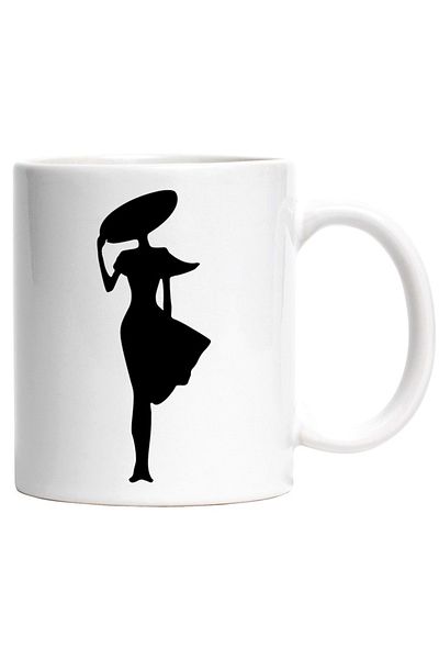 INOVATIX Personalized white mug, a woman in a dress and hat - elegant fashion, INOVATIX®. 330ml