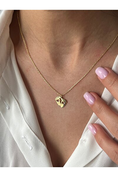 PETITE Özel Tasarım Kalpli Bebek Ayakları 925K Gümüş Plaka Kolye