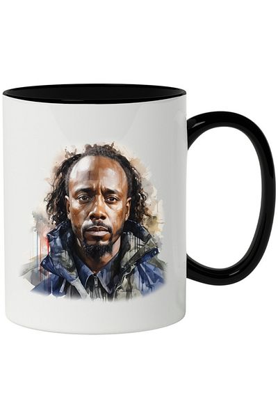 INOVATIX Personalized white mug, Kendirck Lamar, Artist, Musician, Celebrity, with Black Handle, INOVATIX®. 330ml