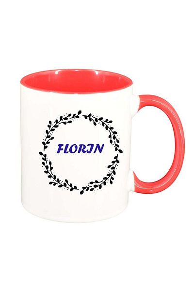 INOVATIX Personalized white mug, Name, red interior, D1083, INOVATIX®. 330ml