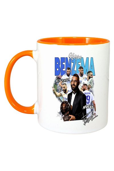 INOVATIX Cana Alba Personalizata, Benzema Autograf, Maner Si Interior Portocaliu, ®. 330ml