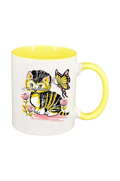 INOVATIX Personalized white mug, Cat, yellow interior, D967, INOVATIX®. 330ml
