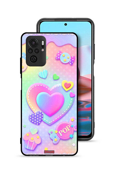 Tolwak Xiaomi Redmi Note 10 4G Protective Case Cover Pop Hearts Art