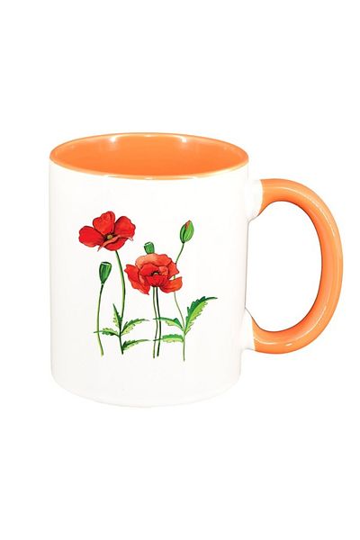 INOVATIX Personalized white mug, Poppy Flower, orange interior, D1371, INOVATIX®. 330ml