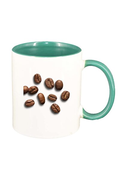 INOVATIX Ceașcă albă personalizată, boabe de cafea, interior verde, D270, INO...