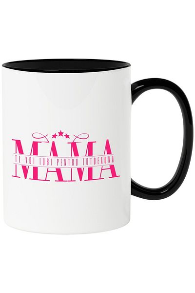 INOVATIX Personalized white mug, MOM - I Will Love You Forever, with Black Handle, INOVATIX®. 330ml