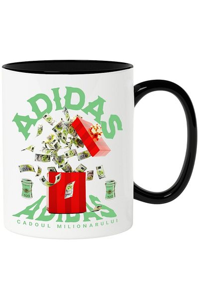INOVATIX Personalized white mug, _Adidas_ - Millionaire's Gift, with Black Handle, INOVATIX®. 330ml